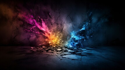 Poster - Ethereal colorful burst event urban setting digital art abstract environment dynamic viewpoint creative concept
