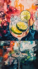 Canvas Print - Abstract Painting of a Gin and Tonic Cocktail