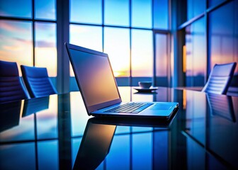 Poster - Silhouette of Laptop on Conference Table, Modern Workplace, Business Meeting