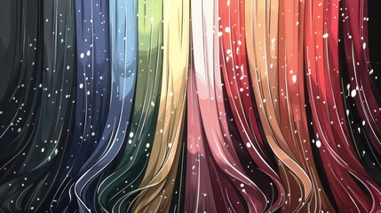 Poster - Colorful flowing fabric drapes with a soft texture, creating an artistic backdrop with subtle sparkle