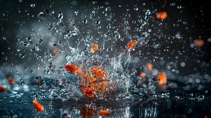 Poster - Dynamic water splash with colorful droplets nature scene macro photography close-up artistic expression