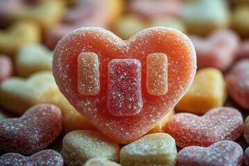 Wall Mural - A colorful heart-shaped candy sits atop a mound of sweets, perfect for decorations or gift giving