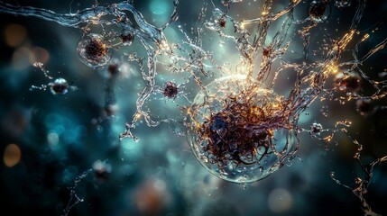 Poster - Molecular dynamics exploration abstract lab space digital art ethereal atmosphere close-up view conceptual imagery