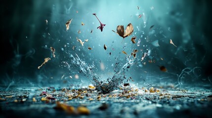 Poster - Fragments of thoughts in an infinite void artistic photography of water splashes in a calm natural environment