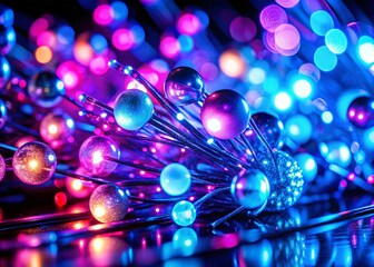 Poster - Abstract Macro Neon Background: Glowing Blue and Purple Light Patterns