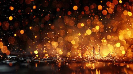 Poster - Vibrant water splash creating dynamic ripples amidst a backdrop of glowing bokeh lights