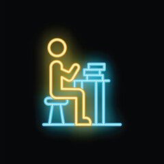 Canvas Print - Neon sign icon of a student studying at a desk with books, perfect for educational or study related designs