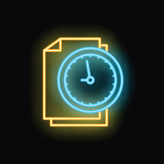 Poster - Neon glowing icon of a clock showing deadline approaching for document edits