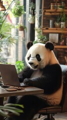 Poster - Panda Working on Laptop in Cozy Office Setting