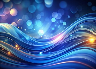 Poster - Abstract Navy Blue Background with Bokeh, Swirling Curves and Waves