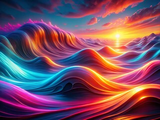 Poster - Abstract Neon Waves: Vibrant Pink, Blue & Orange Light Background