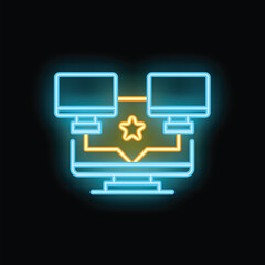 Poster - neon icon of a network of computers sharing files, with a star representing important data