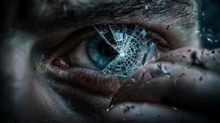 Aufkleber - shattered identity through sorrowful reflection emotional scene close-up dark environment profound c