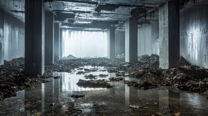 Poster - Desolate urban ruins abandoned building photography gloomy environment low angle the emptiness consuming fragile murmurs