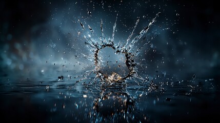 Poster - Exhilarating heart-shaped water splash on dark reflective surface abstract art studio close-up