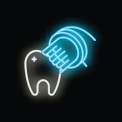 Poster - Neon icon representing the concept of flossing for maintaining good oral hygiene