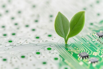 Poster - A tiny green plant growing out of a printed circuit board