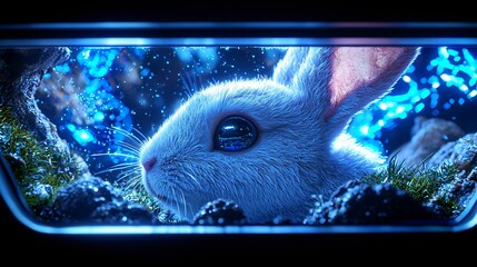 magical rabbit in bioluminescent forest