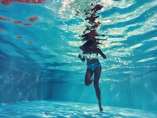 Wall Mural - Light blue water, light reflections, swimming pool water, summer background