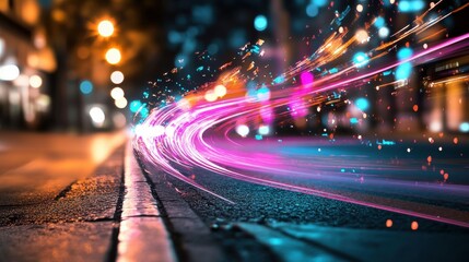 Poster - Blurred lights creating abstract patterns in dark background for artistic and design purposes