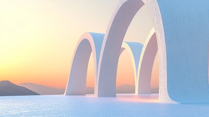 Wall Mural - A 3D rendering of an abstract architectural background featuring arched interiors