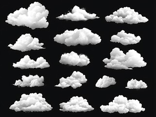 Canvas Print - White clouds vector set, isolated on a black background