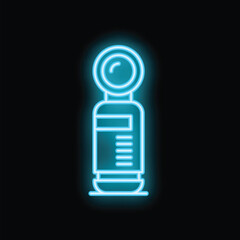 Poster - blue neon sign of parking meter glowing on black brick wall