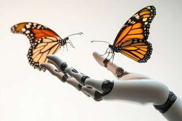 Poster - A robotic hand holds a butterfly, innovative technology meets nature