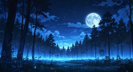 moonlit forest edges glowing faintly dreamy on anime background