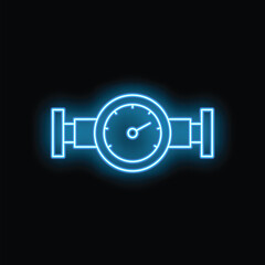 Poster - Neon blue icon of a water meter glowing on dark background, concept of water consumption measurement