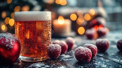 Wall Mural - A glass of beer sits on top of a wooden table, waiting to be enjoyed