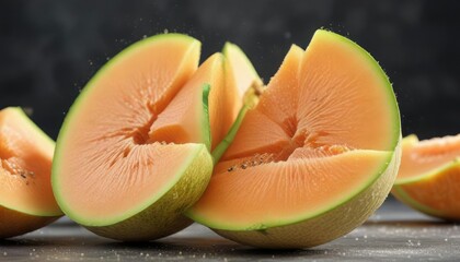 Cut cantaloupe melon half with a sprinkle of sugar , healthy, sweet