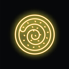 Sticker - Bright yellow neon sign is glowing in the dark, illustrating a cinnamon roll pastry