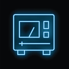 Poster - Neon blue glowing oscilloscope showing sinus signal on dark background