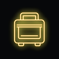 Poster - neon suitcase glowing on a dark background, perfect for travel and business concepts