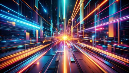 Poster - Abstract Technology Background: Long Exposure Light Trails & Futuristic Circuits