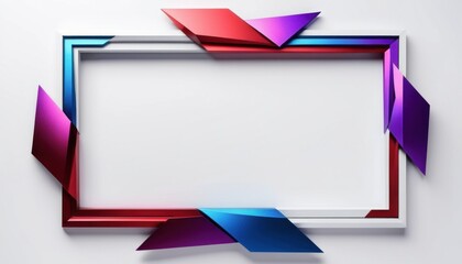 Poster - Abstract frame with red, blue, and purple geometric shapes on a white background