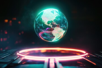 Poster - A glowing orb hovering above a laptop keyboard, perfect for futuristic or tech-related concepts