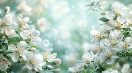 Poster - Delicate white flowers frame the border, evoking tranquility and joy of spring. Soft colors blend seamlessly, creating a serene atmosphere perfect for brightening any space