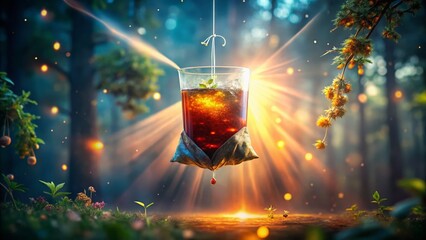 Poster - Surreal Floating Herbal Tea Infusion Bag, Ready to Drink -  Airy, Ethereal Beverage Photography