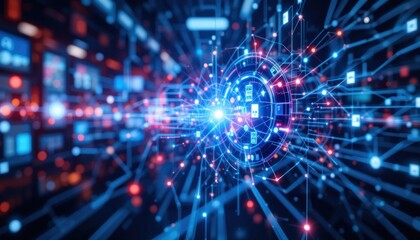 Poster - Abstract Technology Connection Background with Futuristic Glowing Network Data Points