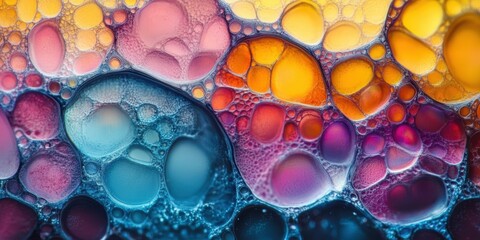 Poster - vibrant macro photography of colorful liquid bubbles featuring rich textures and dynamic patterns in
