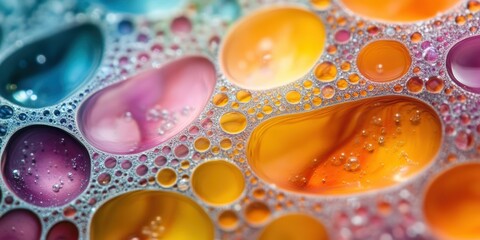 Poster - colorful macro image of soap bubbles with unique patterns and captivating textures reflecting light,