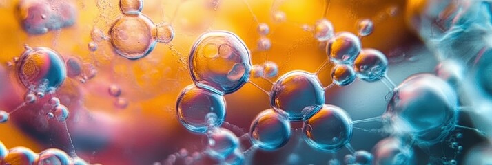 Poster - macro view of colorful microstructures with bubbles and organic forms captured under high magnificat