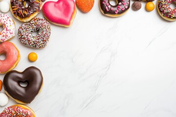 Wall Mural - Arranged donuts forming a heart shape