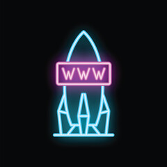 Aufkleber - Neon icon of a rocket launching with www sign, perfect for representing start up businesses