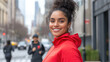 © Ari - Afro woman enjoying outdoor activity at street with skyscraper in new york city