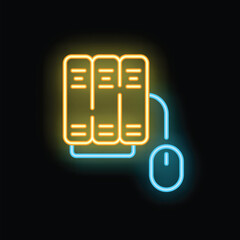 Poster - neon server icon connecting with computer mouse representing cloud computing