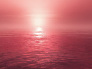 Wall Mural - soft-focus image of a burgundy sunset sky over a calm body of water, creating a tranquil, serene sce