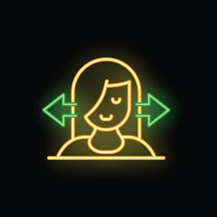 Poster - Neon sign of a young woman making a decision with arrows pointing in opposite directions